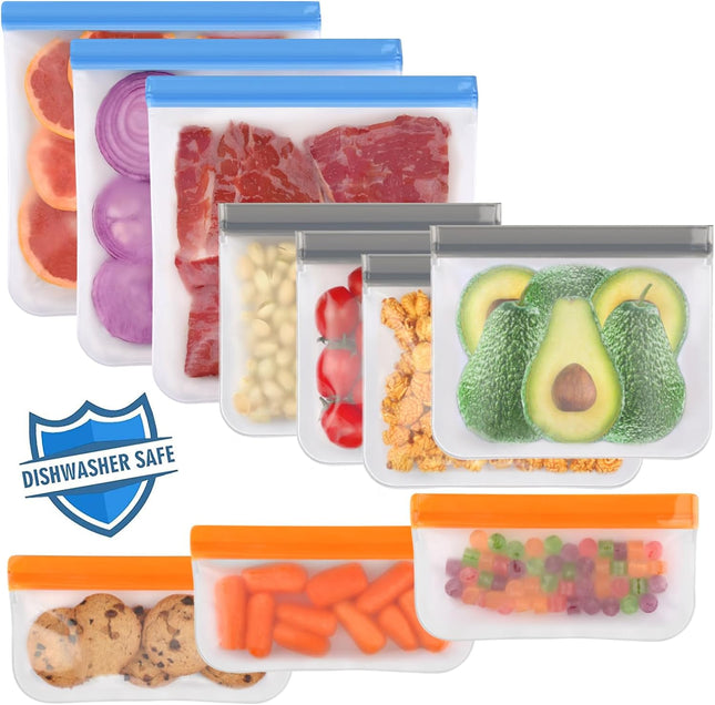 10-Pack Reusable Food Storage Bags – Leakproof, BPA-Free, Dishwasher Safe