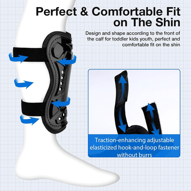 Kids Soccer Shin Guards 2 Pairs, Adjustable Anti-Slip Shin Pads for Boys & Girls