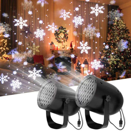2 Set Mini LED Snowflake Lamps – Dynamic Christmas Projection Lights, Ideal for Holiday Décor