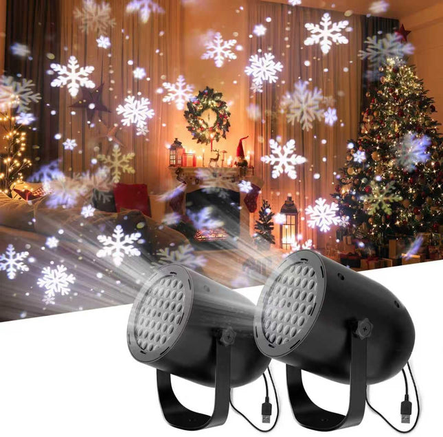 2 Set Mini LED Snowflake Lamps – Dynamic Christmas Projection Lights, Ideal for Holiday Décor