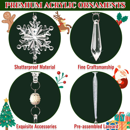 18Pcs Acrylic Crystal Snowflake Ornaments for Christmas Tree Decorations