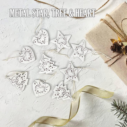 9PCS Metal Christmas Wall Decor – Star, Tree & Heart Hanging Indoor/Outdoor