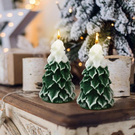 2 PCS Christmas Tree Candles Large Scented Wax Snow Tree Holiday Table Décor