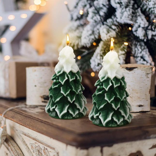 2 PCS Christmas Tree Candles Large Scented Wax Snow Tree Holiday Table Décor