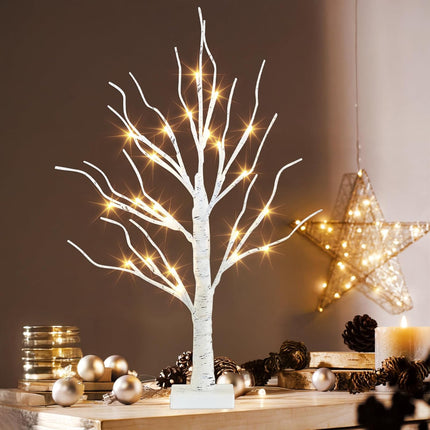 2FT Artificial Birch Christmas Tree with LED Lights – Tabletop Centerpiece