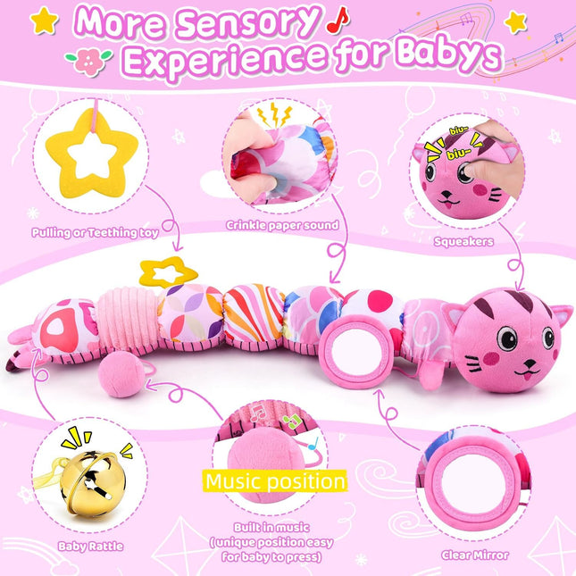 Baby Tummy Time Toy – Stuffed Sensory Animal with Rattles & Mirror 0–12M