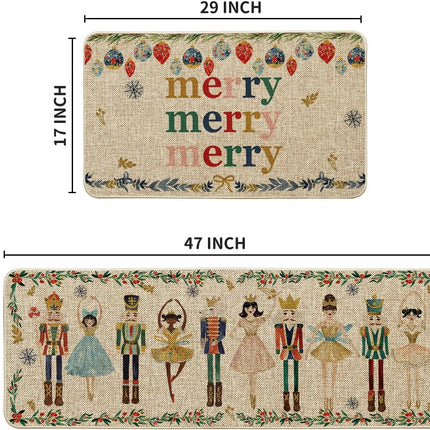 Christmas Kitchen Mats Set of 2 – Nutcracker Design, 17x29 & 17x47 Inches