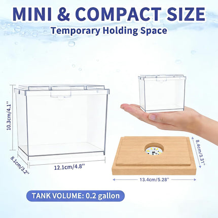 Mini Betta Fish Tank Kit 0.2 Gallon with 3 Colour LED Light Base and Artificial Plants
