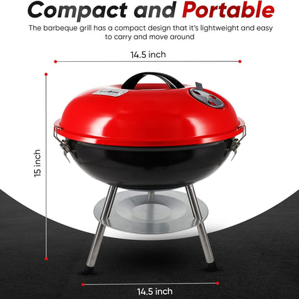 Small 14" BBQ Grill – Heat-Preserving Locking Lid for Camping & Backyard