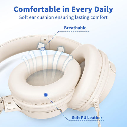 Wired Headphones with Microphone – Foldable Over-Ear, 3.5mm Plug for Travel & School