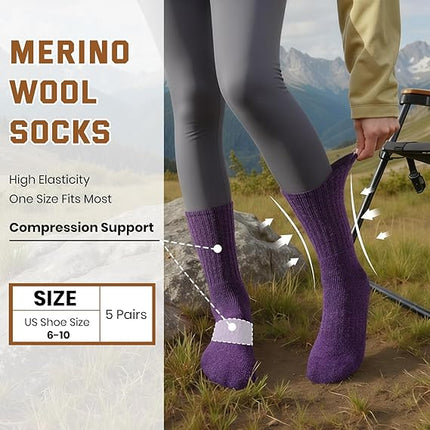 Merino Wool Hiking Socks for Men – 5 Pairs, Thick Thermal Winter Crew Socks