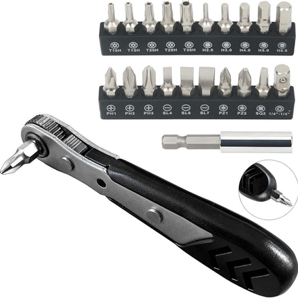22-Piece Mini Ratchet Set – 1/4" Ratchet, Right Angle Screwdriver for Tight Spaces