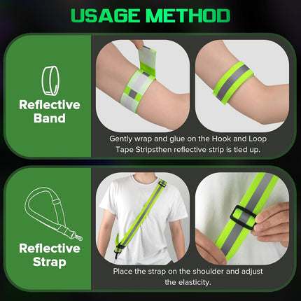 Reflective Safety Sash with 2 Armbands, Adjustable High Visibility Gear for Night Walking