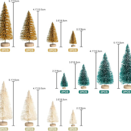 8pcs Mini Christmas Trees – Snow Frosted Bottle Brush Tabletop Holiday Décor