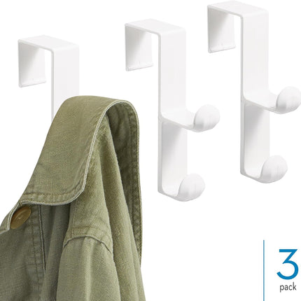 3-Pack Over-the-Door Dual Hooks – Plastic Hangers for Coats & Towels, White
