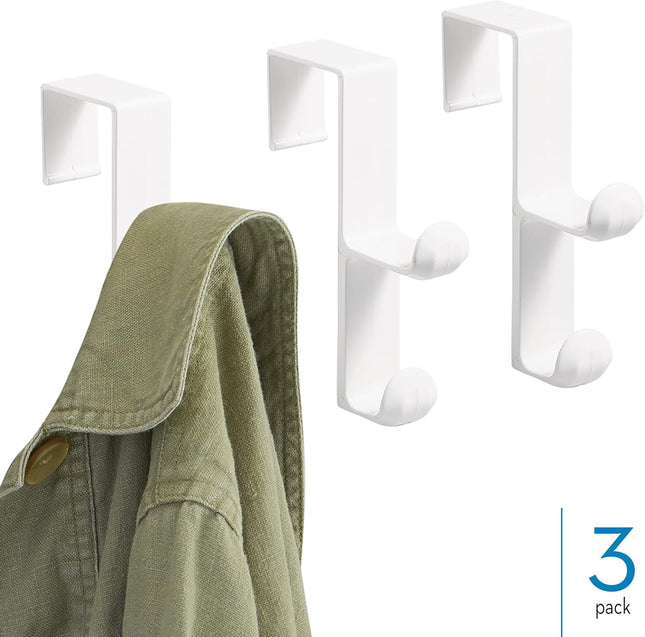 3-Pack Over-the-Door Dual Hooks – Plastic Hangers for Coats & Towels, White