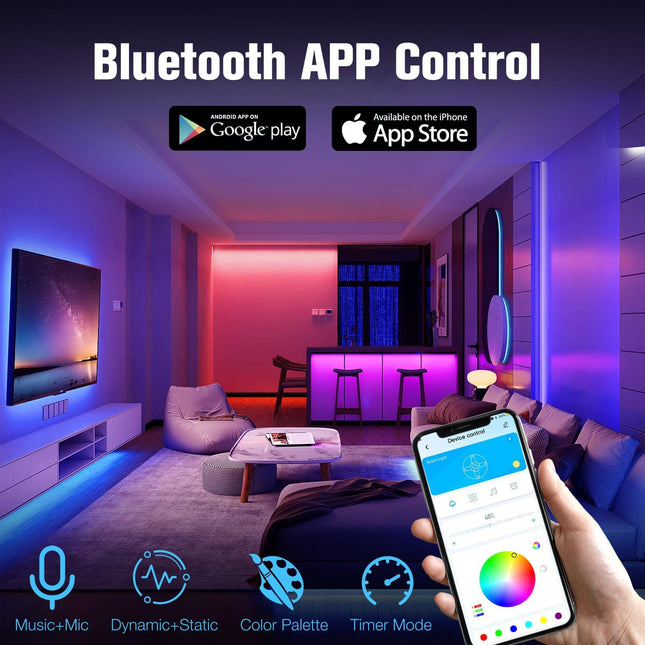 130ft LED Strip Lights – RGB Indoor Bedroom Decor with Remote & 24V Power