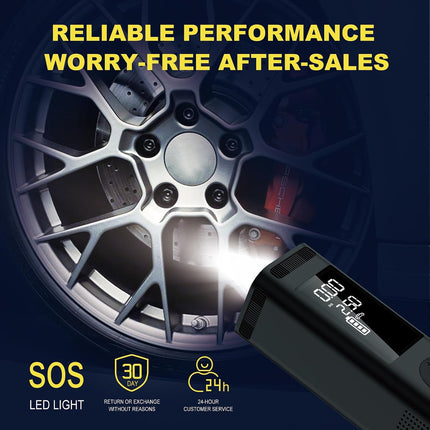 150PSI Portable Tire Inflator, Cordless Air Compressor with 6000mAh Battery & LED