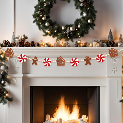 Christmas Tree Garland – 6.5Ft Felt Gingerbread Man & House Ornaments