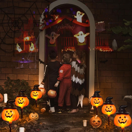 6-Pack Solar Jack-O-Lantern Stake Lights, Orange Halloween Pathway Yard Decor