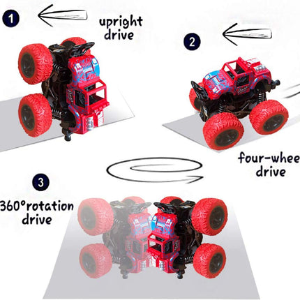 Monster Truck Toys 4 Pack Push Go Stunt Cars Friction Powered Kids Ages 3-8