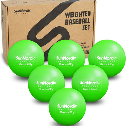 16oz Weighted Baseball Training Set 6 Pack for Hitting and Pitching with Carry Bag