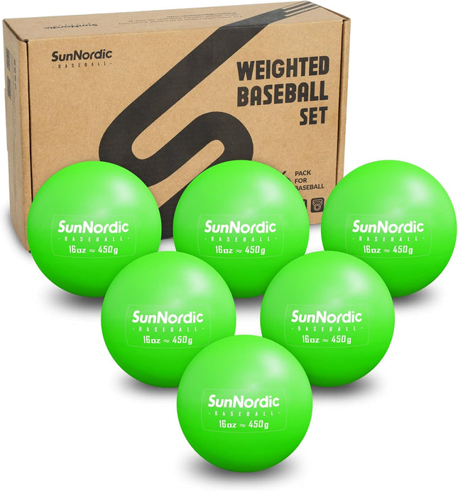 16oz Weighted Baseball Training Set 6 Pack for Hitting and Pitching with Carry Bag