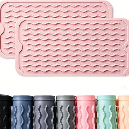2 Pack Silicone Dish Drying Mat, Heat Resistant Counter Mat 12x6 Pink