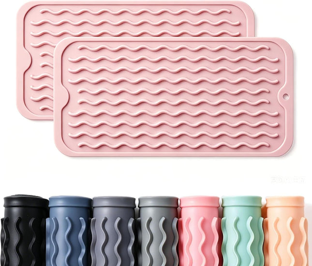 2 Pack Silicone Dish Drying Mat, Heat Resistant Counter Mat 12x6 Pink