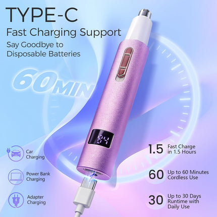 LED Display Eyebrow & Nose Hair Trimmer Rechargeable 2 in 1 Purple