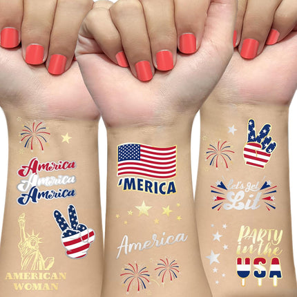 34 Styles Patriotic 4th of July Glitter Tattoo Stickers USA Party Decorations