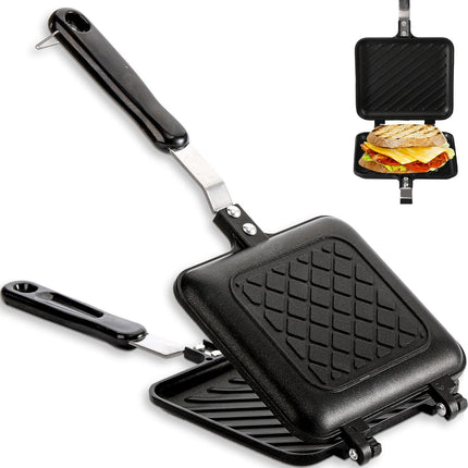 Stovetop Sandwich Maker Non-Stick Aluminum Flip Pan for Grilled Cheese Panini