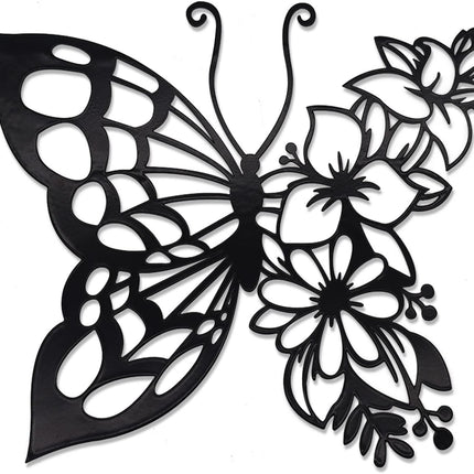 Butterfly Wall Art – Boho Metal Flower Decor for Bedroom & Living Room, Black