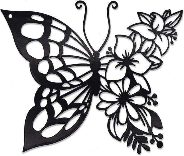 Butterfly Wall Art – Boho Metal Flower Decor for Bedroom & Living Room, Black