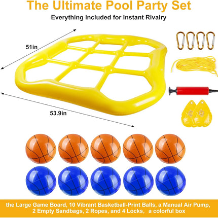 2 in 1Inflatable Pool Tic Tac Toe Game Set with 10 Balls for Adults –2-10 Players Summer Water Toys for Pool Party, Beach & Backyard Fun