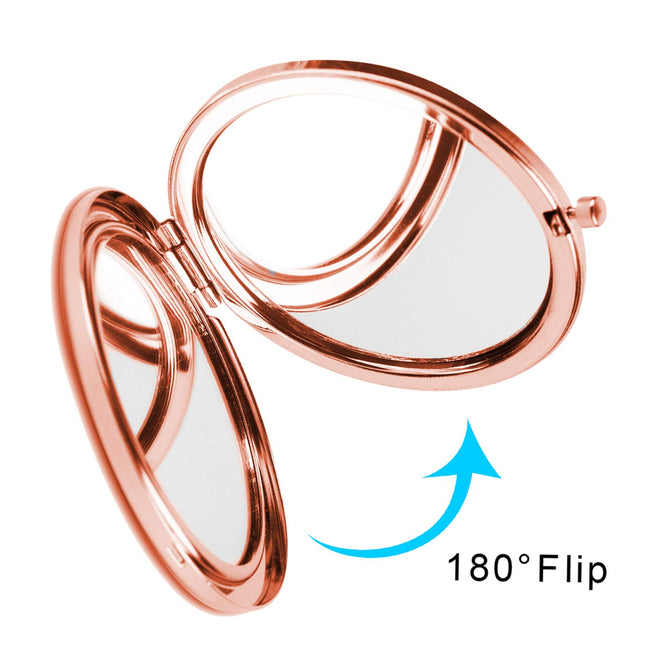Rose Gold Compact Mirror – Folding, Double-Sided with 2x/1x Magnification (A-Red Rose)