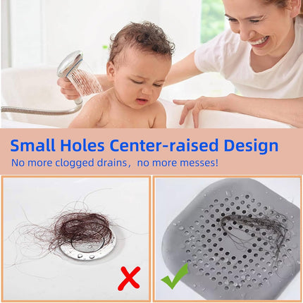 2 Pack Hair Drain Catcher – Square Silicone Drain Cover with Suction Cup (Grey)