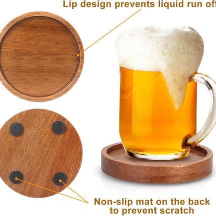 6 Pcs Wooden Coasters with Holder – Acacia Wood Coaster Set for Drinks & Table Decor