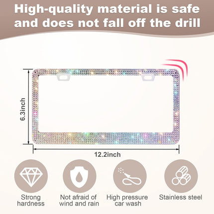 2-Pack Bling License Plate Frames for Women, Rhinestone Crystal Car Accessories