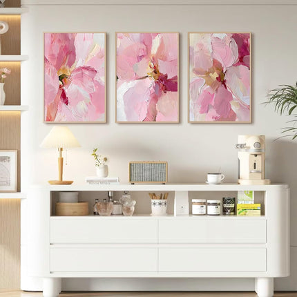 Set of 3 Pink Floral Canvas Wall Art Prints Blush Peony Botanical Decor 12x16 Inch