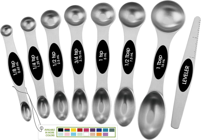 8-Piece Stainless Steel Magnetic Measuring Spoons – Heavy Duty, Black
