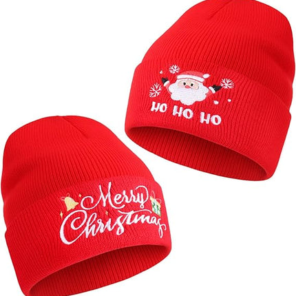 2PCS Winter Knit Beanies – Cuffed Embroidered Hats for Men & Women