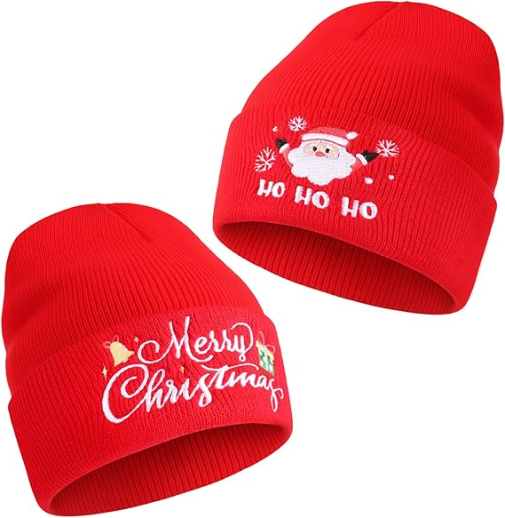 2PCS Winter Knit Beanies – Cuffed Embroidered Hats for Men & Women
