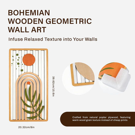 Bohemian Wall Art Set of 4, Abstract Geometric Plant Pattern, Warm Tone Decor