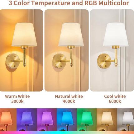 Set of 2 Rechargeable Wall Sconces 5200mAh Dimmable 15 Colors Remote Wireless
