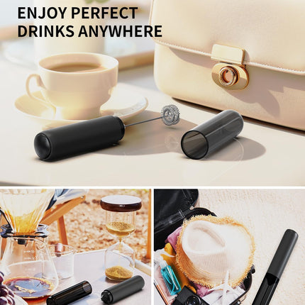 Black Handheld Milk Frother – Dual Whisk, Rechargeable & Portable