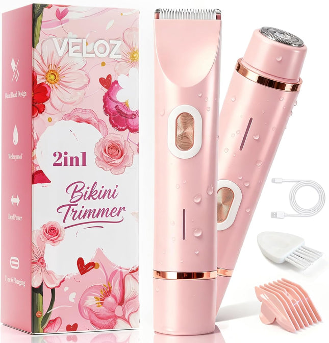2-in-1 Bikini Trimmer Women Dual Head Electric Razor IPX7 Waterproof Shaver