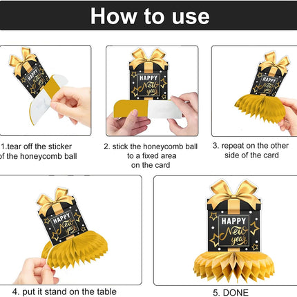 9-Piece 2026 NYE Honeycomb Centerpieces – 3D New Year Party Table Decor