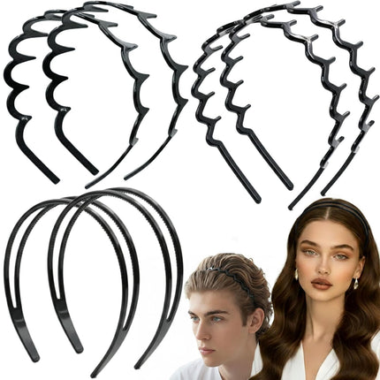 6PCS Zig Zag Headbands, Black Plastic Comb Hair Hoops Women & Men, Premium Hair Accessories