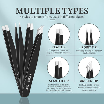 7PCS Tweezers Kit for Women, Eyebrow Scissors, Razor & Spoolie for Facial Hair Removal